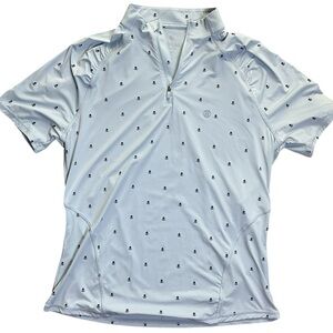 G/FORE Pale Blue Short Sleeve Golf Top with Mini Skull Print